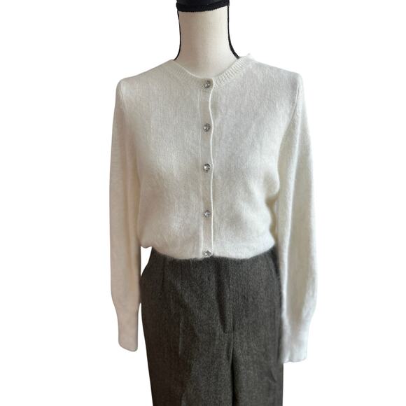 Vintage  Women's White Angora Cardigan Sweater Large Festive Holiday Glam - Picture 1 of 5